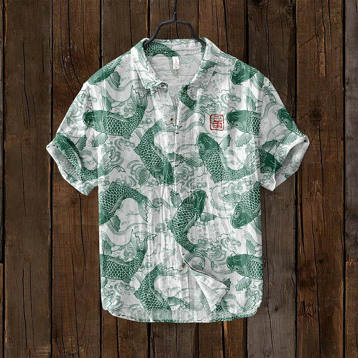 Men's casual printed polo shirt with a distinctive artistic pattern. Comfortable and relaxed fit for summer wear.