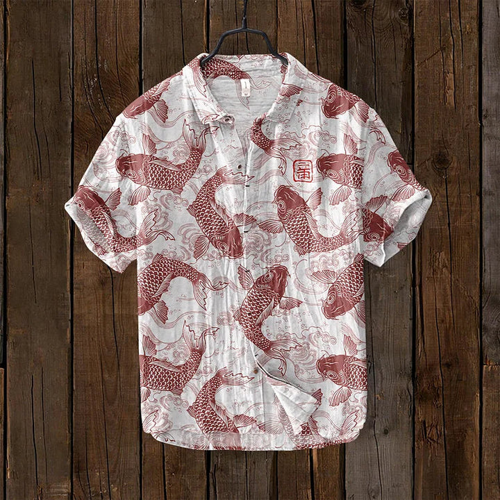 Stylish men's artistic print polo. Short sleeve, v-neck, and breathable for a relaxed, unique summer style.
