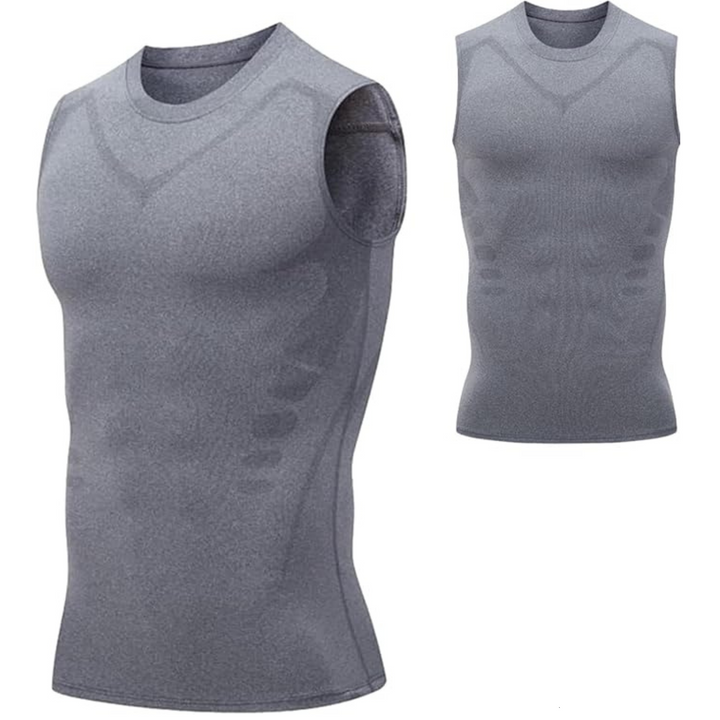 Men's posture corrector compression undershirt. Comfortable body shaper for back support & improved stance.