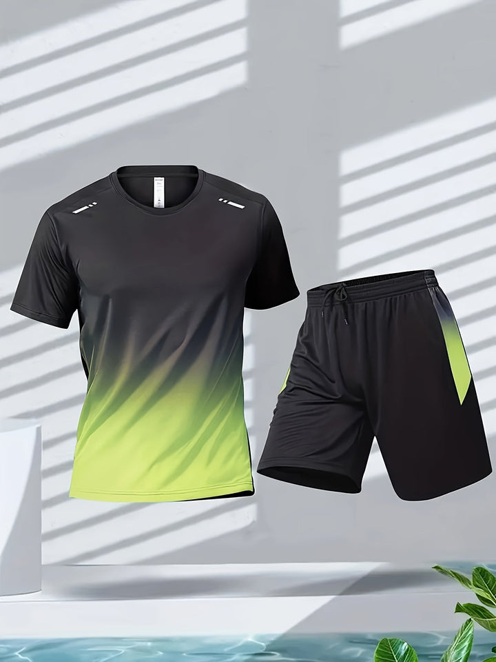 Men's PowerMove breathable gradient t-shirt and shorts athletic set for summer fitness