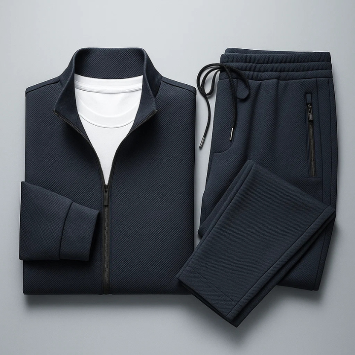Complete men's matching tracksuit set; versatile sportswear and casual outfit for modern sporty style.