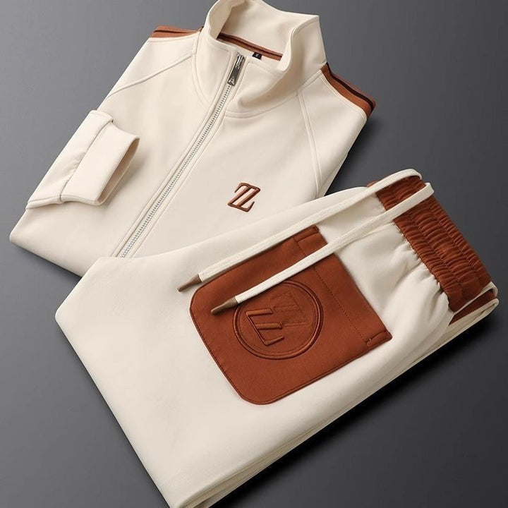 Men's premium athleisure tracksuit set, comfortable two-piece activewear with zip-up jacket & drawstring pants.