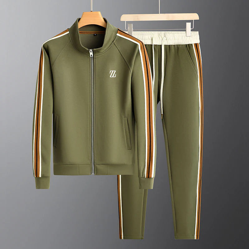 Men's comfortable track suit set, an easy-to-wear athleisure outfit with a zip jacket & adjustable drawstring pants.