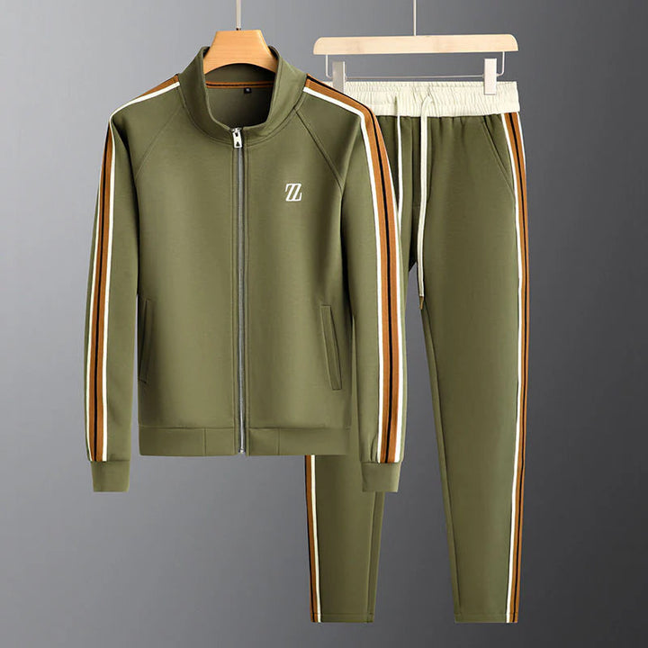 Men's comfortable track suit set, an easy-to-wear athleisure outfit with a zip jacket & adjustable drawstring pants.