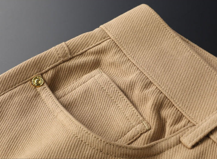 Back view: Men's premium black cotton trousers, showcasing classic fit & comfortable everyday style.