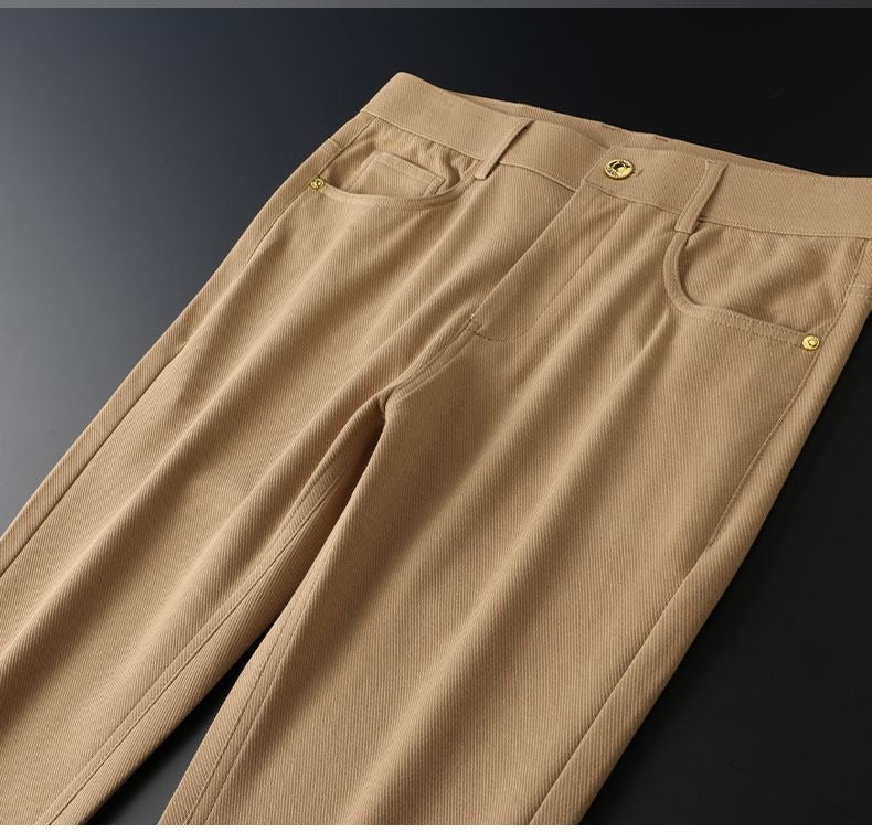 Men's black cotton trousers, styled for casual everyday comfort. A staple in durable men's fashion.