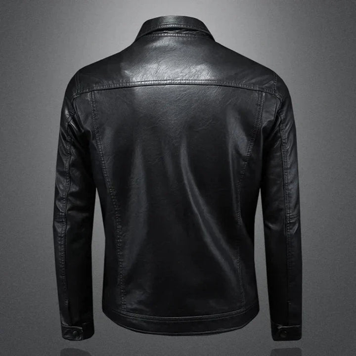 Stylish men's fall/winter moto jacket, slim fit, perfect for versatile outerwear.