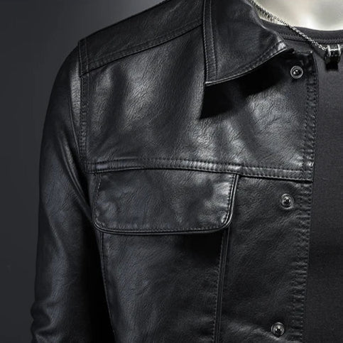 Casual men's black moto jacket, ideal for an urban adventure or everyday versatile wear.