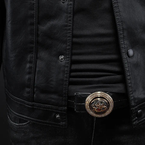 Sleek men's slim-fit moto jacket, tailored for a sharp, stylish silhouette & urban edge.