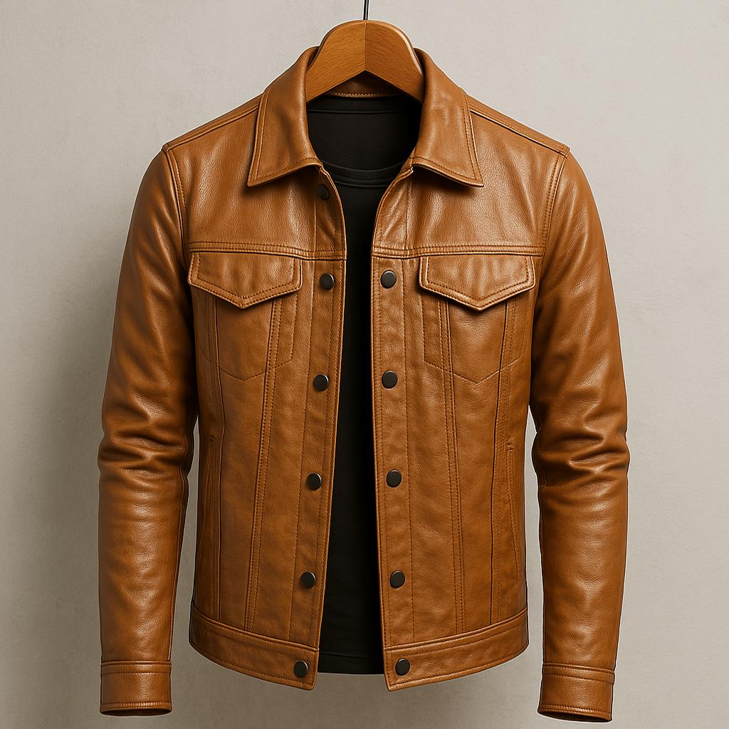 Premium men's black biker jacket, durable fall outerwear, essential for a rugged urban style.