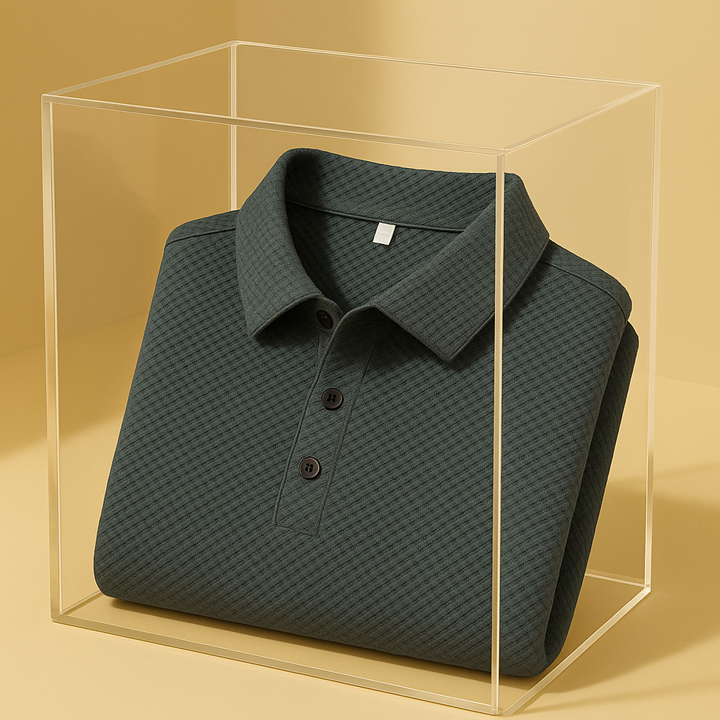 Elegant solid color men's tailored polo, breathable & premium. Ideal for smart casual summer outfits.