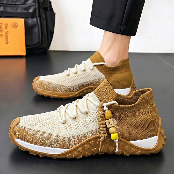 Men's everyday beige sneakers, offering supreme comfort for walking.
