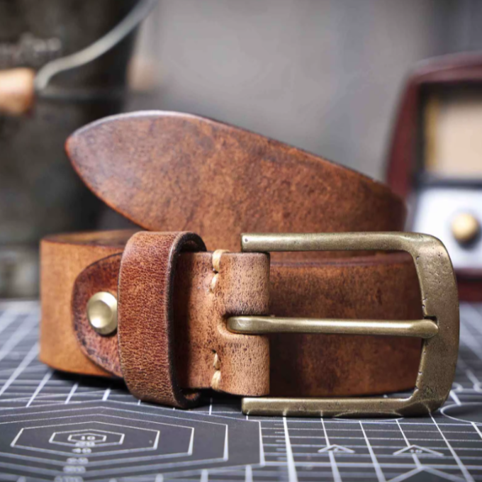 Thick, durable men's brown cowhide leather belt, built for longevity and classic everyday style.