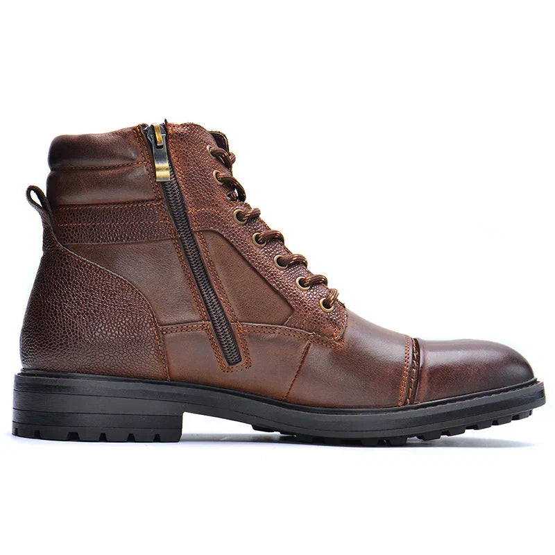 Men's premium brown leather ankle boots, versatile for dress or casual wear. Stylish and comfortable footwear.