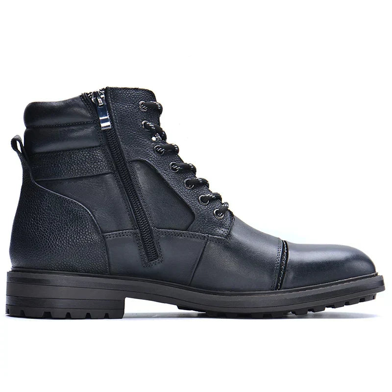 Stylish men's black leather lace-up ankle boots, perfect for elevating everyday fashion. Durable men's footwear.