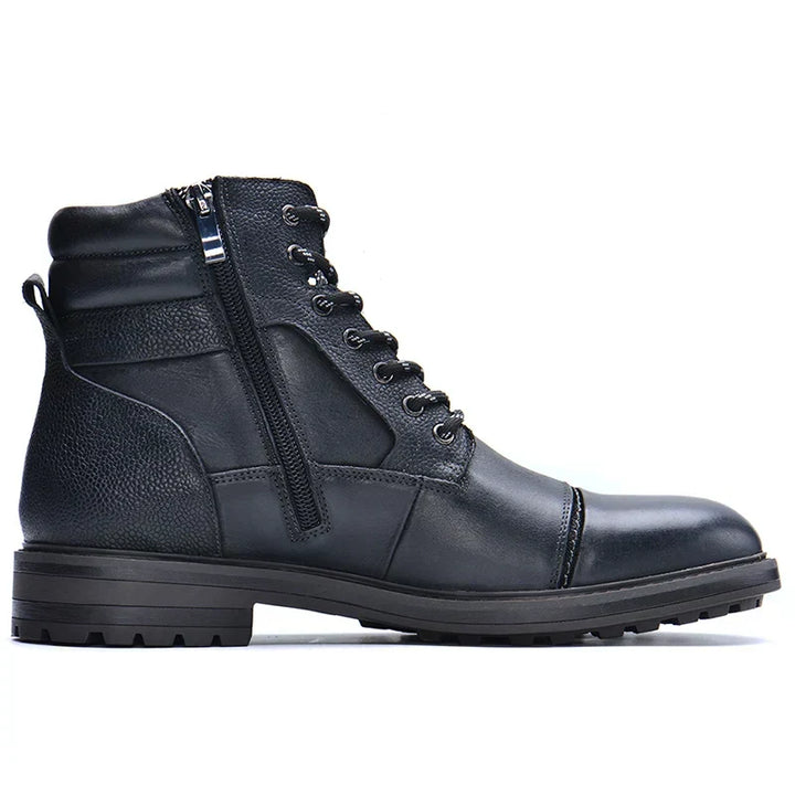 Stylish men's black leather lace-up ankle boots, perfect for elevating everyday fashion. Durable men's footwear.
