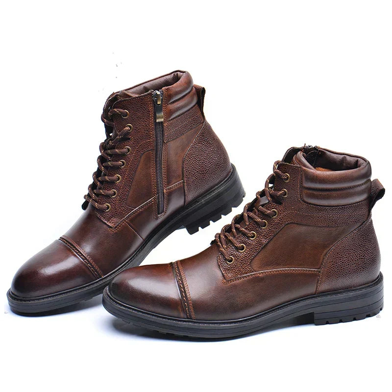 Comfortable dark brown men's leather ankle boots, ideal as dress or casual footwear for modern men.