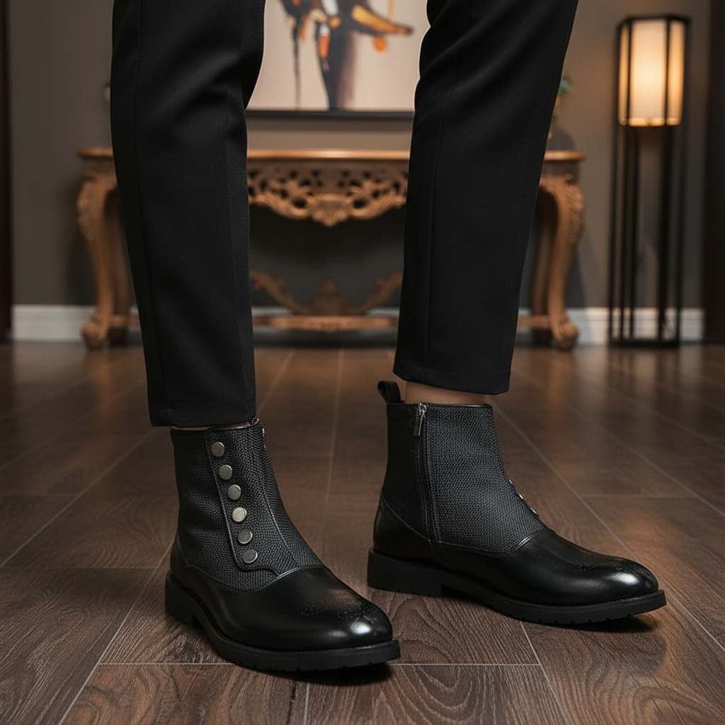 Men's premium brown leather casual boots with subtle distress, perfect for autumn fashion.