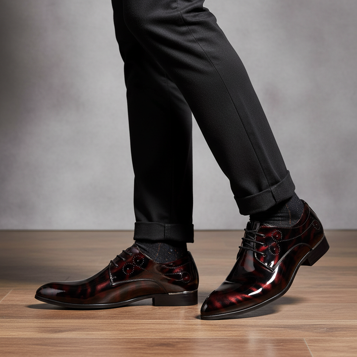 Men's premium brown leather dress shoes, Hugh model, for business and formal attire, non-slip sole