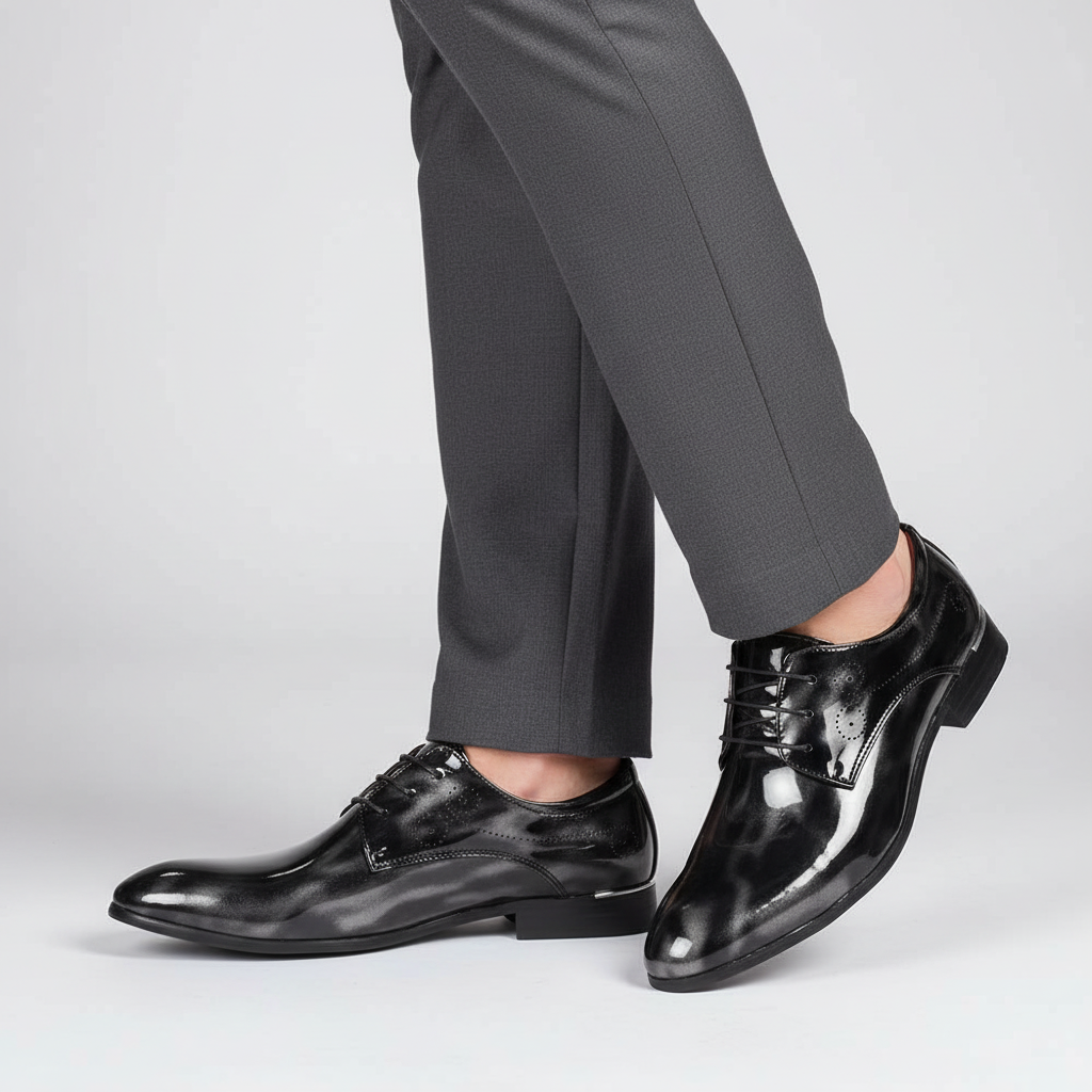 Comfortable men's brown leather dress shoes, Hugh, with non-slip sole for daily business wear