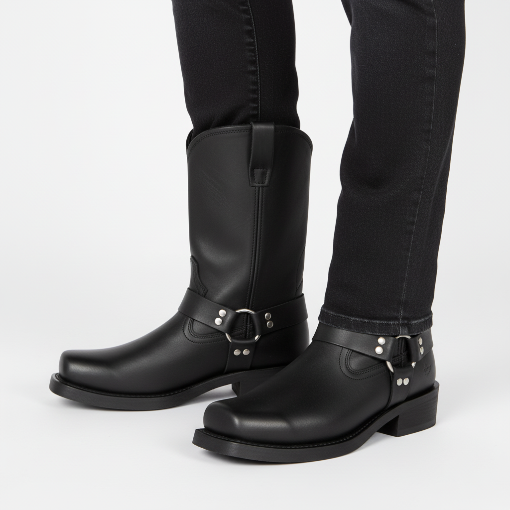 Fashionable men's premium leather boots, embodying classic western style and comfort