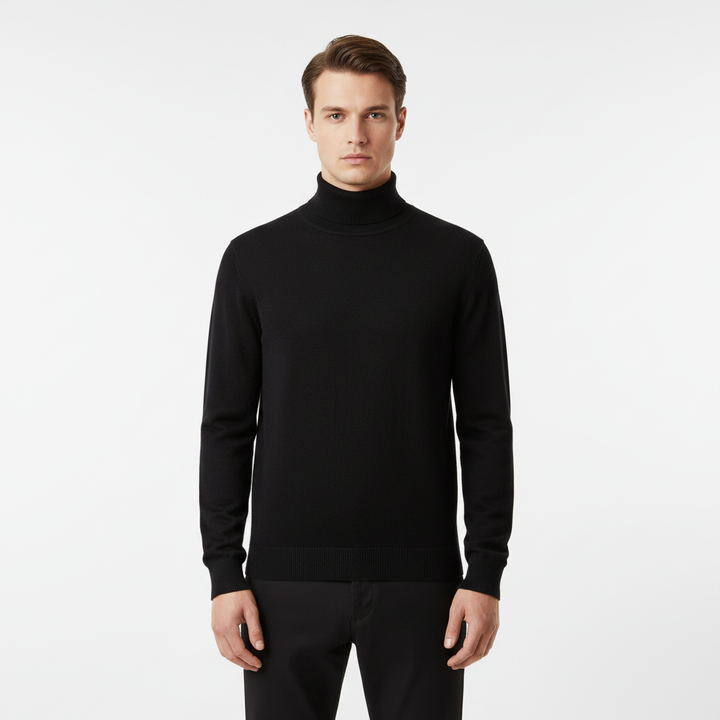 Harald men's pullover sweater, a premium cashmere blend turtleneck in a sophisticated burgundy shade