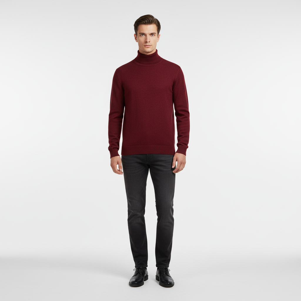 Versatile men's cashmere blend turtleneck sweater in a natural cream color, suitable for various occasions