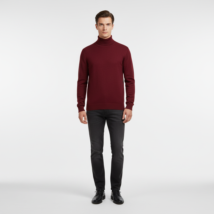 Versatile men's cashmere blend turtleneck sweater in a natural cream color, suitable for various occasions