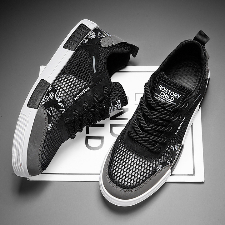 Detailed view of the sole on men's athletic comfort shoes, ensuring stability & grip.