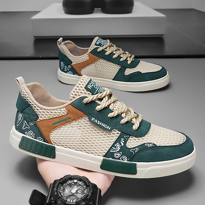 Front view of men's premium comfort sneakers, designed for superior support during walks.