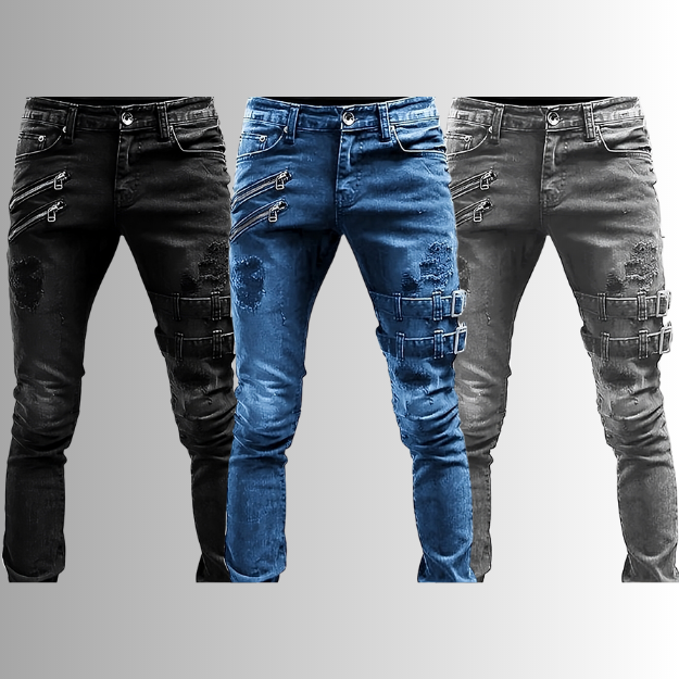 Back view of men's premium EliteDenim comfort-fit jeans, showing classic fit & pocket design for versatile urban style.