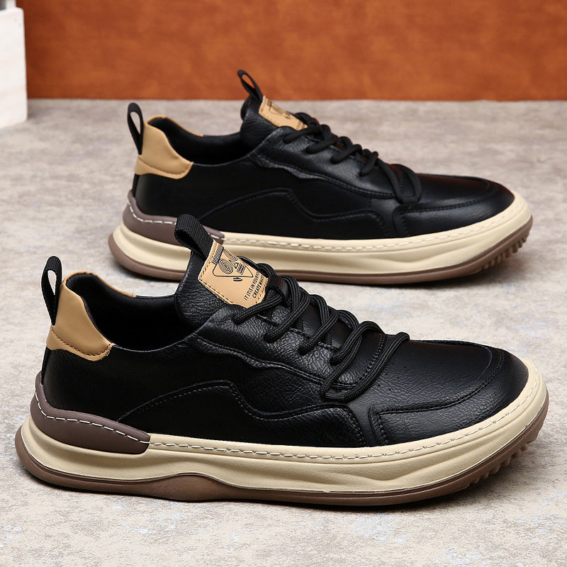 Side profile of men's casual walking sneakers, showcasing sleek design & premium comfort.