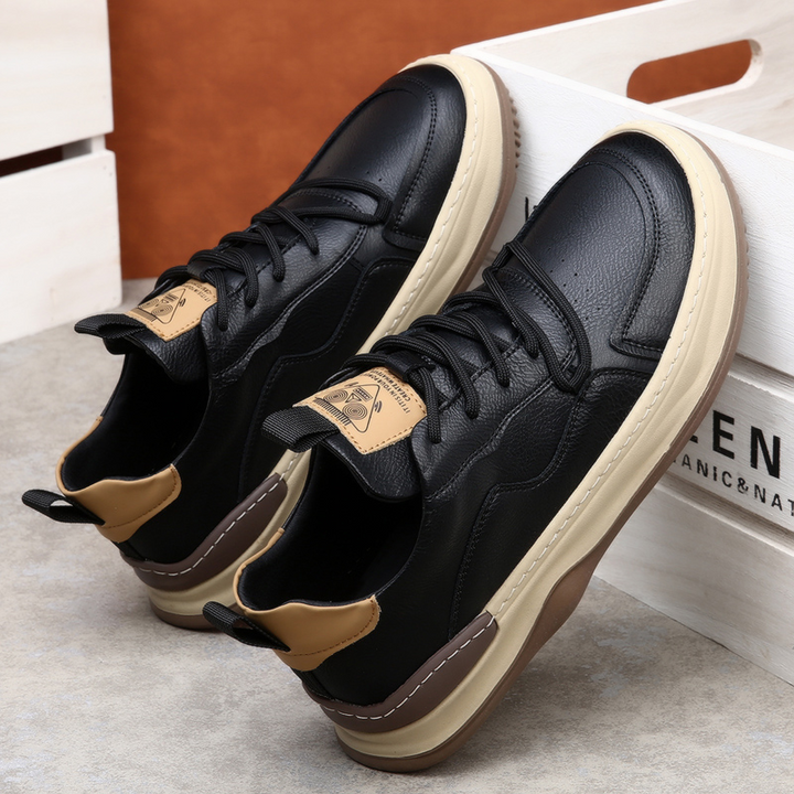 Men's comfortable walking shoes on feet, showcasing everyday style for casual fashion.