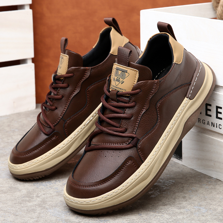 Brown men's premium comfort walking sneakers, precision crafted casual footwear for daily use.