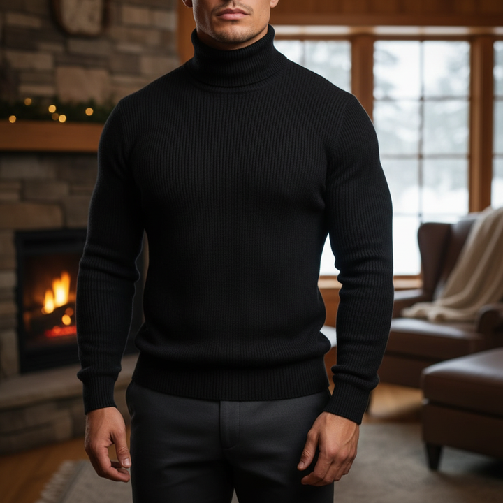 Men's premium cotton roll neck sweater, Jörg, in a classic knit pattern, ideal for winterfashion