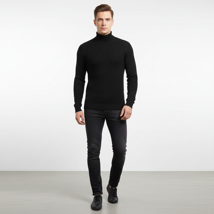Formal men's pullover with a comfortable roll neck, made from 100% premium cotton knitwear