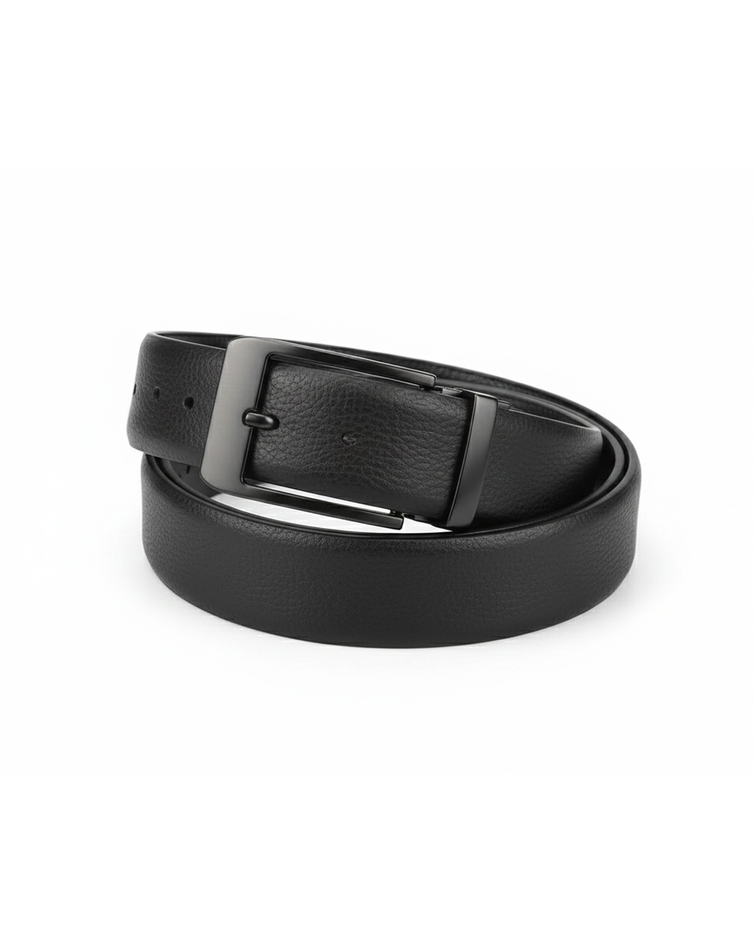 Men's premium cowhide leather belt with a shiny polished buckle, perfect for classic menswear.