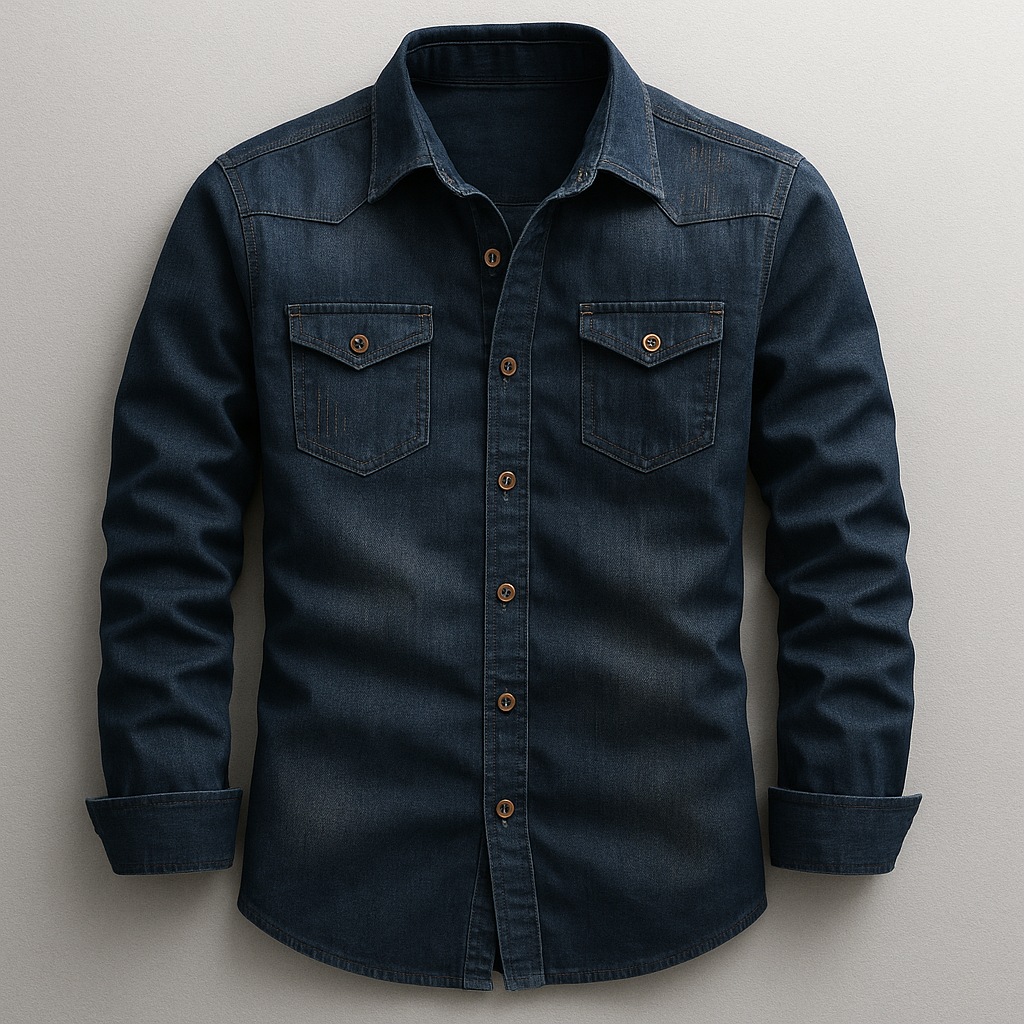 Men's premium denim style button-up shirt in a tailored fit, perfect for versatile everyday casual wear.