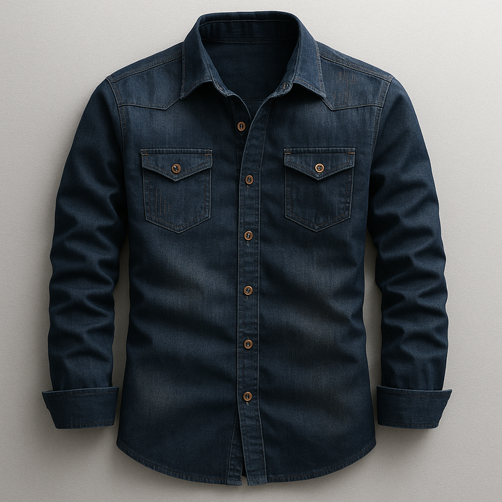 Men's premium denim style button-up shirt in a tailored fit, perfect for versatile everyday casual wear.