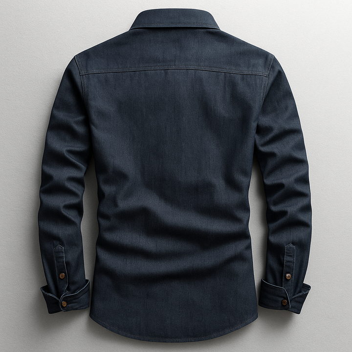 Comfortable men's long sleeve denim style shirt, ideal for versatile casual fashion and everyday wear.