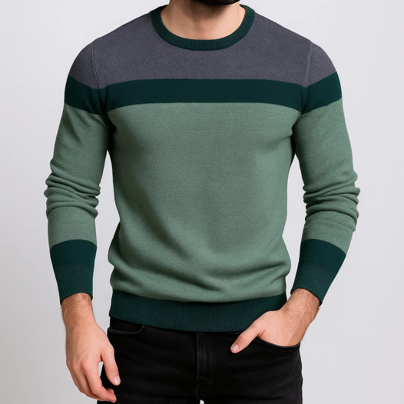Classic men's crewneck sweater, premium comfort wear for versatile layering in fall and winter fashion.