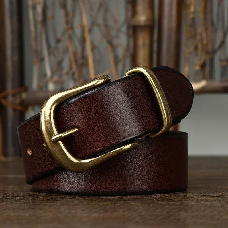 Men's premium full-grain leather belt with a brass buckle for durable everyday style.