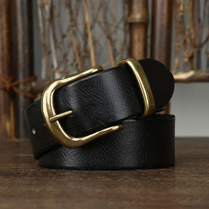 Durable men's leather belt, full-grain construction with a sturdy brass buckle, built to last.