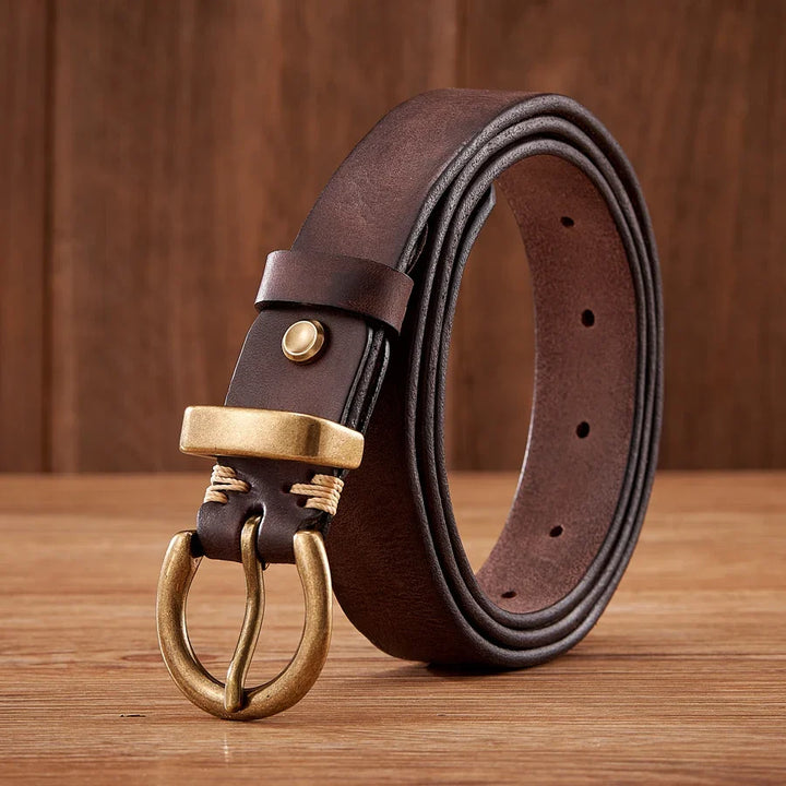 Men's premium full-grain leather belt with a solid brass buckle, classic design.