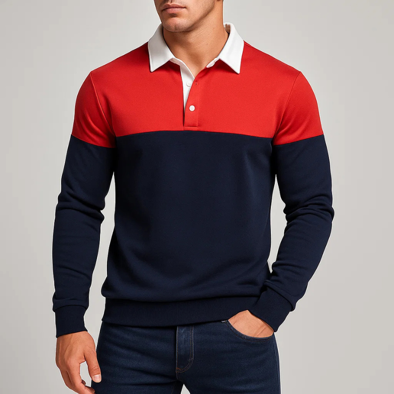 Classic men's long sleeve polo, midweight cotton for casual & comfortable wear.