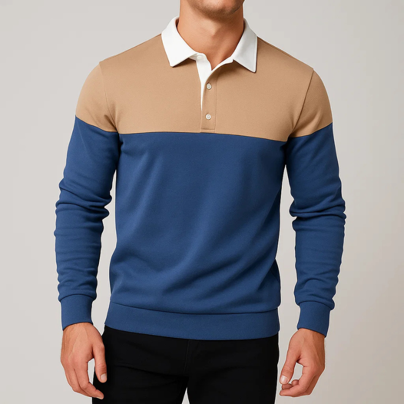 Stylish tailored men's long sleeve polo shirt, perfect for a smart casual look.