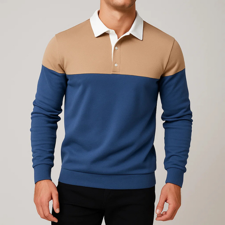 Stylish tailored men's long sleeve polo shirt, perfect for a smart casual look.