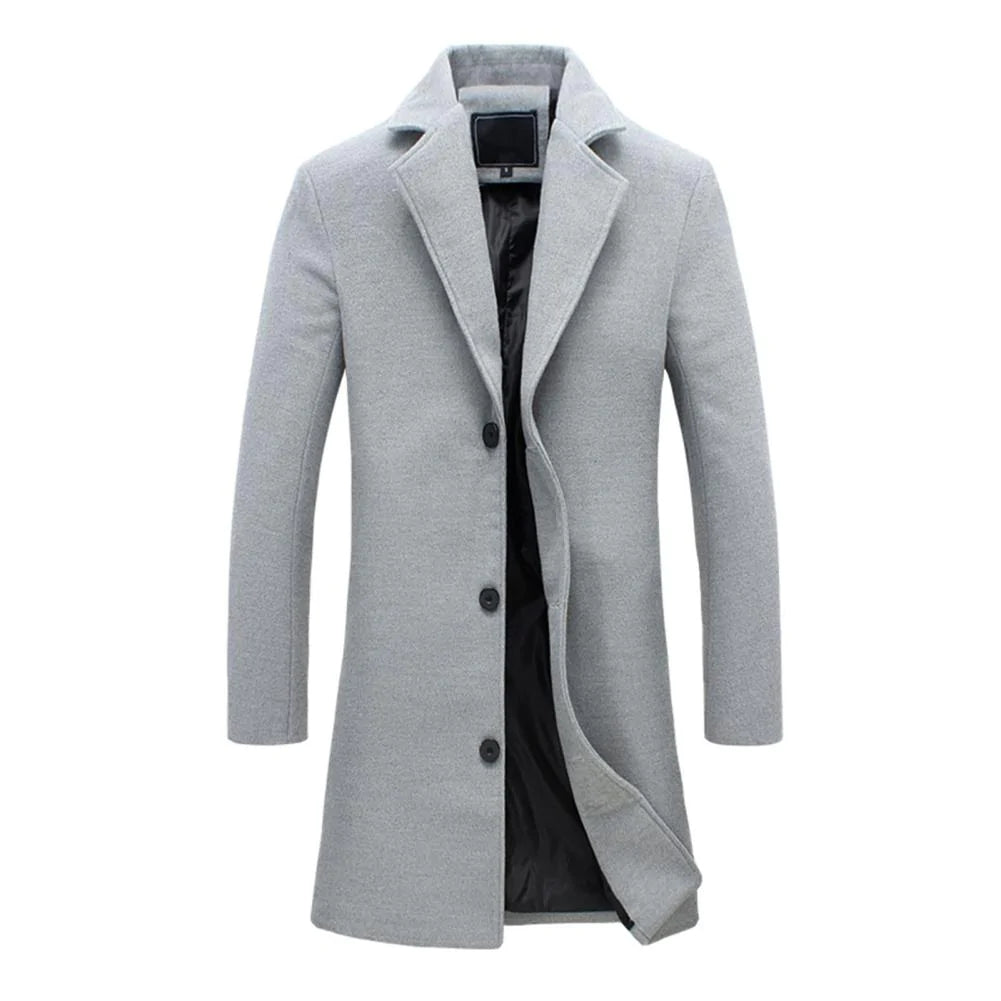 Elegant men's long winter coat, perfect for winter fashion. Provides warmth and a classic, stylish look.