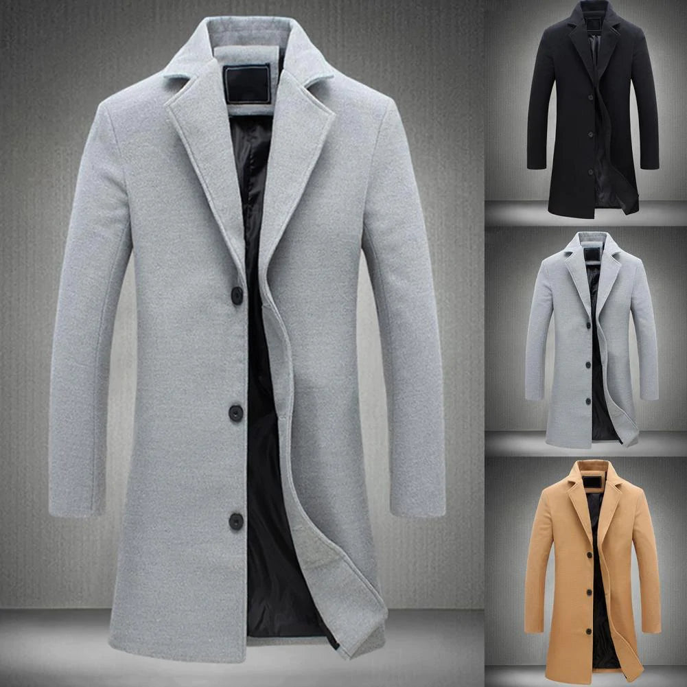 Men's warm long winter coat, Noah, for cold weather protection. Essential, stylish outerwear for men's winter fashion.