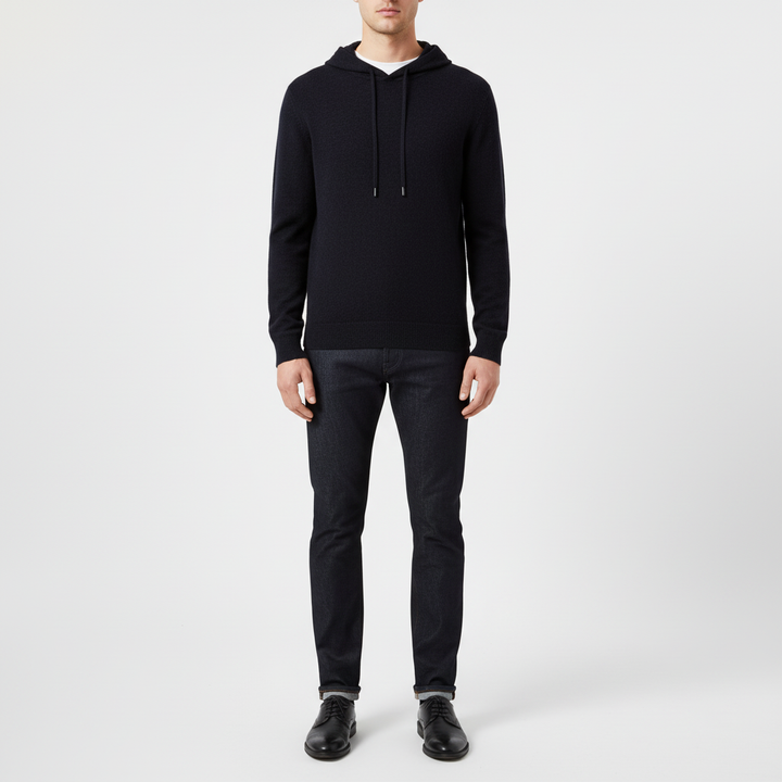 Merino Wool Hoodie Finn, a versatile men's hoodie perfect for layering in winter clothing collections.
